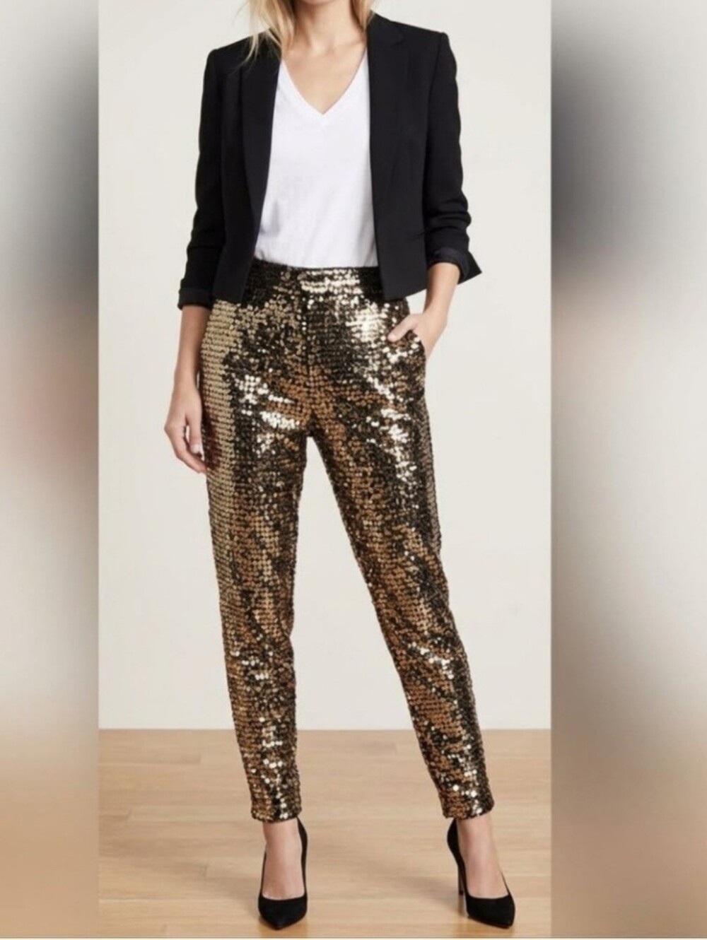 Vintage Women's Gold Fully Sequin High- Waist Ankle Leggings Size S